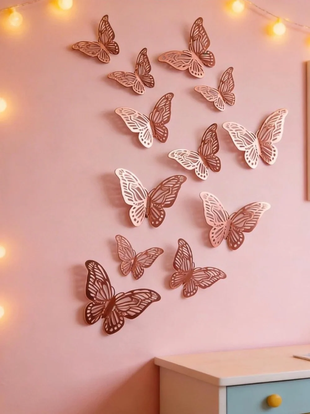 💞 New 12-Piece 3D Rose Gold Adhesive Butterfly Craft & Wall Decor Set